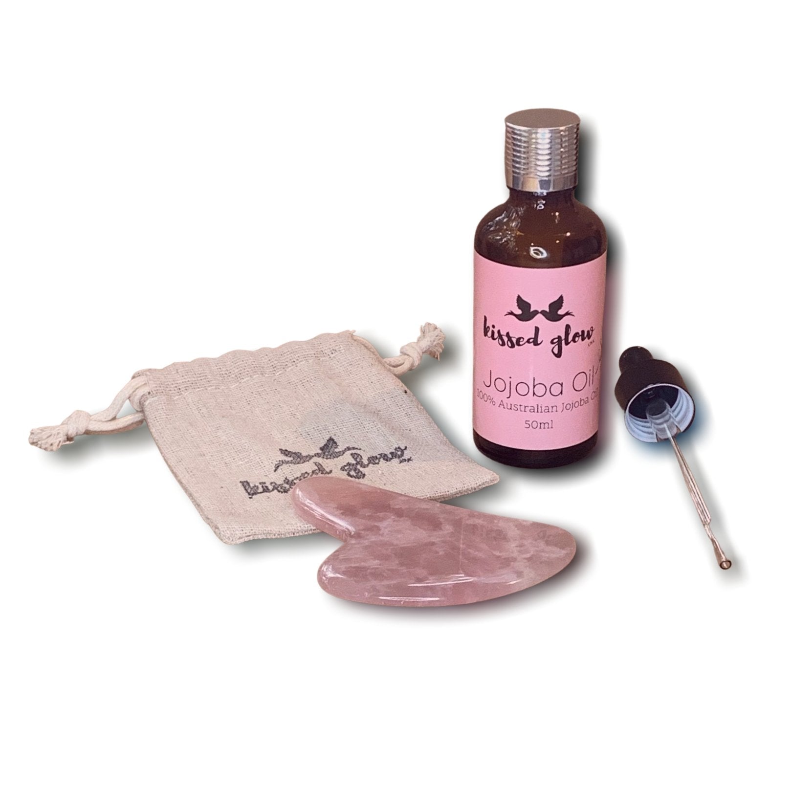 Kissed Glow Pink Quartz Gua Sha & BONUS Jojoba Oil 50ml **Limited Edition** - Kissed Glow